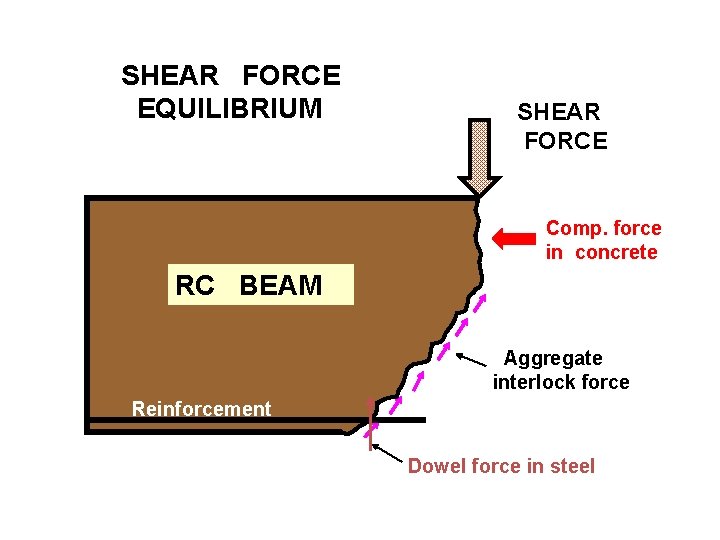 SHEAR FORCE EQUILIBRIUM SHEAR FORCE Comp. force in concrete RC BEAM Aggregate interlock force