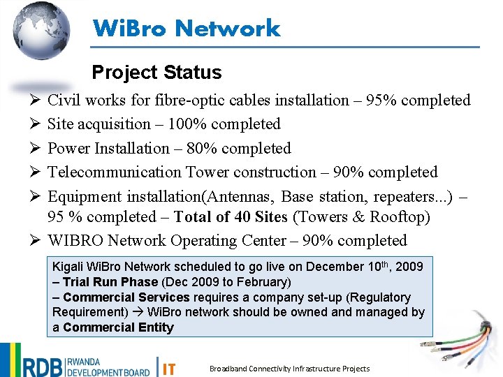 Wi. Bro Network Project Status Ø Ø Ø Civil works for fibre-optic cables installation