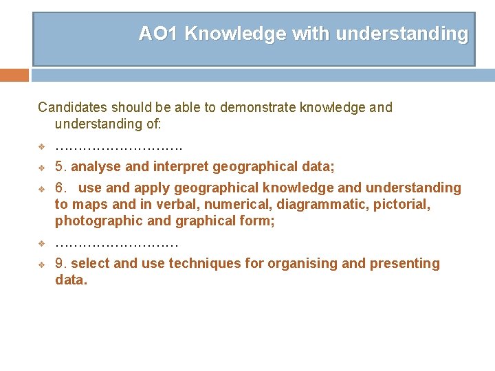 AO 1 Knowledge with understanding Candidates should be able to demonstrate knowledge and understanding