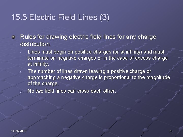 15. 5 Electric Field Lines (3) Rules for drawing electric field lines for any