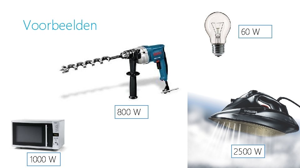 Voorbeelden 60 W 800 W 1000 W 2500 W 