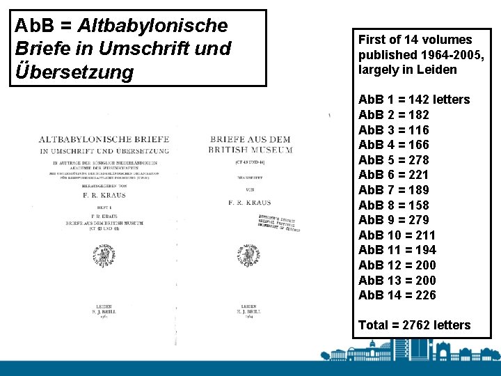 Ab. B = Altbabylonische Briefe in Umschrift und Übersetzung First of 14 volumes published