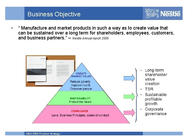 Business Objective • “ Manufacture and market products in such a way as to