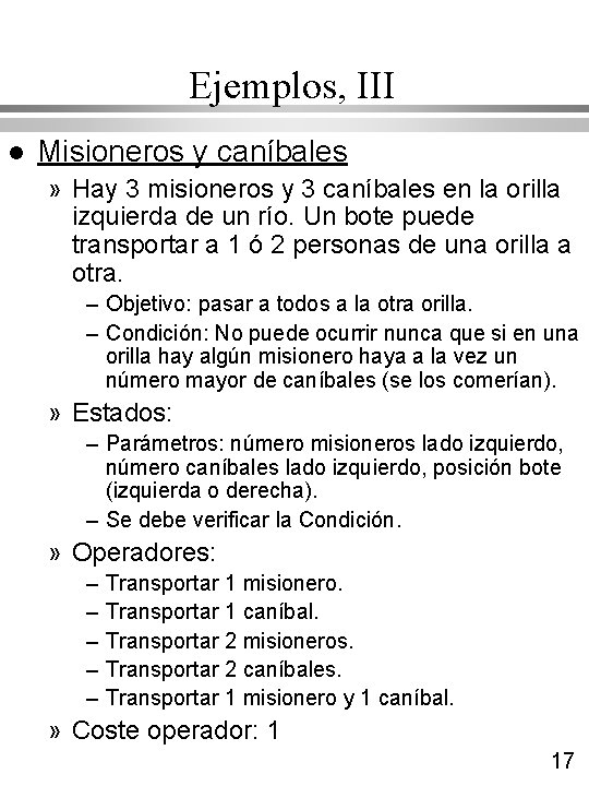 Ejemplos, III l Misioneros y caníbales » Hay 3 misioneros y 3 caníbales en