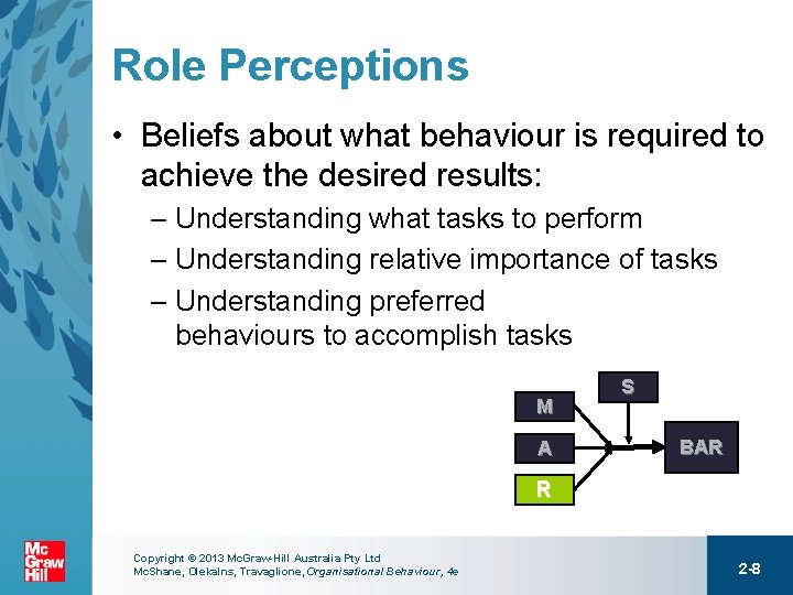 Role Perceptions • Beliefs about what behaviour is required to achieve the desired results: