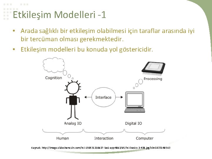 Etkileşim Modelleri -1 • Arada sağlıklı bir etkileşim olabilmesi için taraflar arasında iyi bir