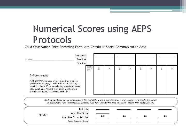 Numerical Scores using AEPS Protocols 