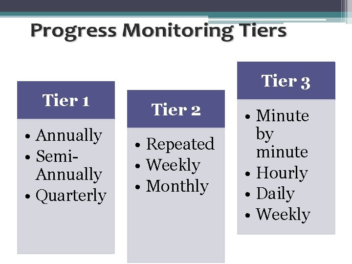 Tier 3 Tier 1 • Annually • Semi. Annually • Quarterly Tier 2 •