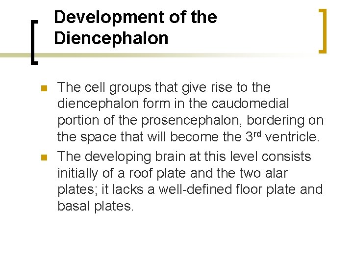 Development of the Diencephalon n n The cell groups that give rise to the