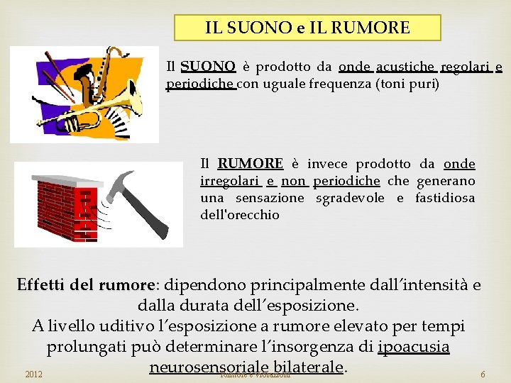 IL SUONO e IL RUMORE Il SUONO è prodotto da onde acustiche regolari e