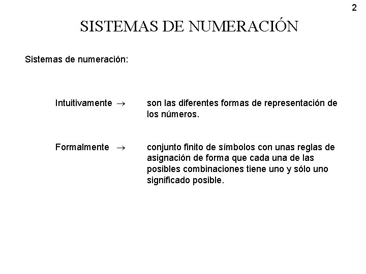 2 SISTEMAS DE NUMERACIÓN Sistemas de numeración: Intuitivamente son las diferentes formas de representación