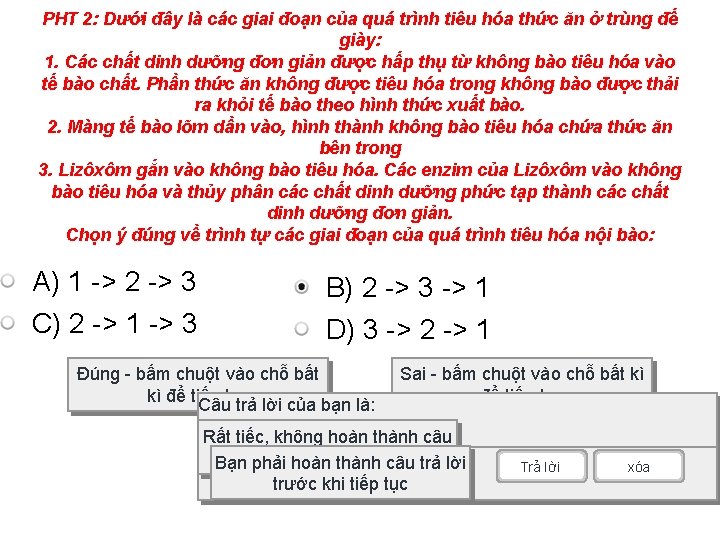 PHT 2: Dưới đây là các giai đoạn của quá trình tiêu hóa thức PHT 2: Dưới đây là các giai đoạn của quá trình tiêu hóa thức