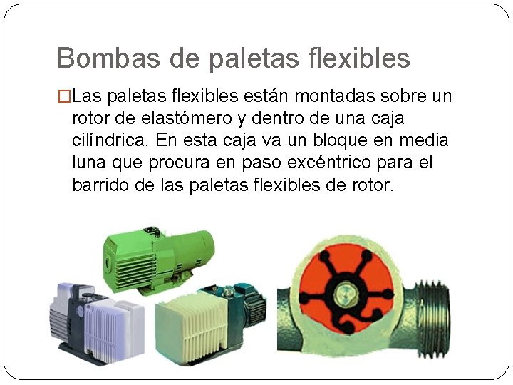 Bombas de paletas flexibles �Las paletas flexibles están montadas sobre un rotor de elastómero