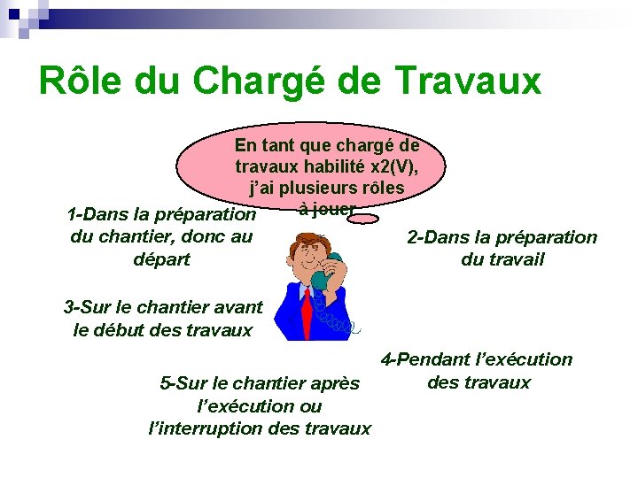 Rôle du Chargé de Travaux En tant que chargé de travaux habilité x 2(V),