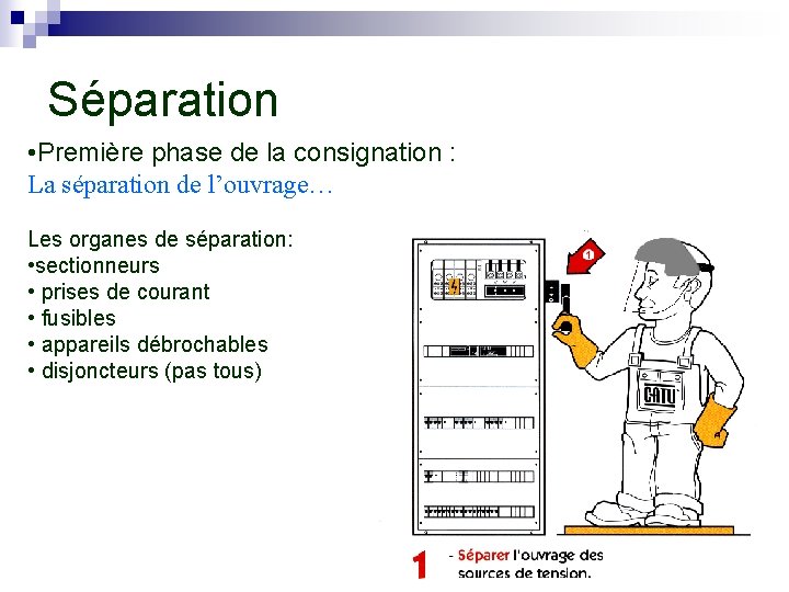 Séparation • Première phase de la consignation : La séparation de l’ouvrage… Les organes