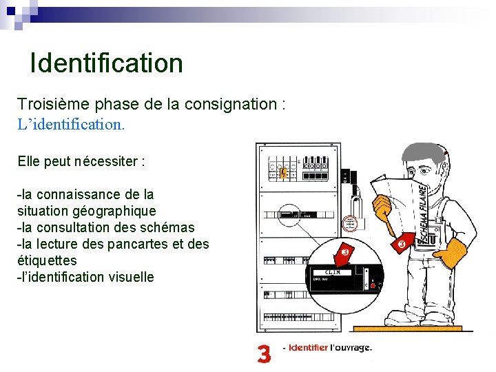 Identification Troisième phase de la consignation : L’identification. Elle peut nécessiter : -la connaissance