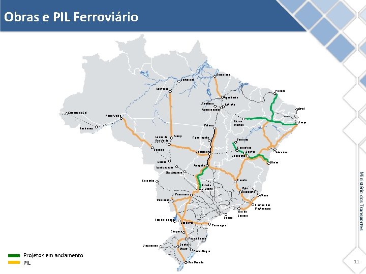 Obras e PIL Ferroviário Barcarena Santarém Miritituba Pecém Açailândia Xambioá Cruzeiro do Sul Estreito