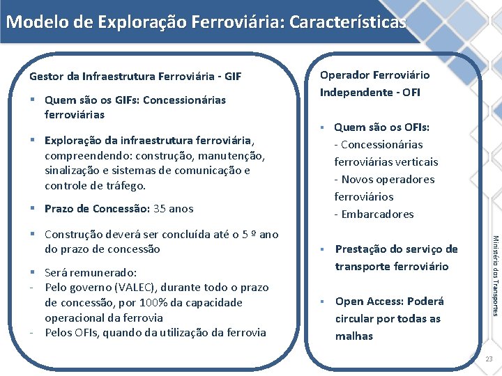 Modelo de Exploração Ferroviária: Características Gestor da Infraestrutura Ferroviária - GIF § Quem são