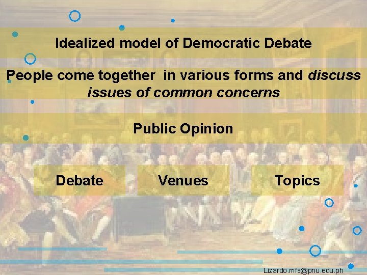 Idealized model of Democratic Debate People come together in various forms and discuss issues