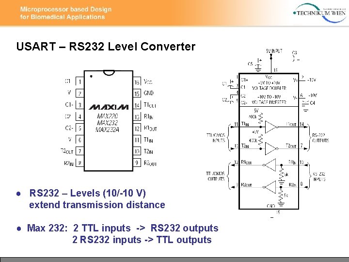 USART – RS 232 Level Converter ● RS 232 – Levels (10/-10 V) extend