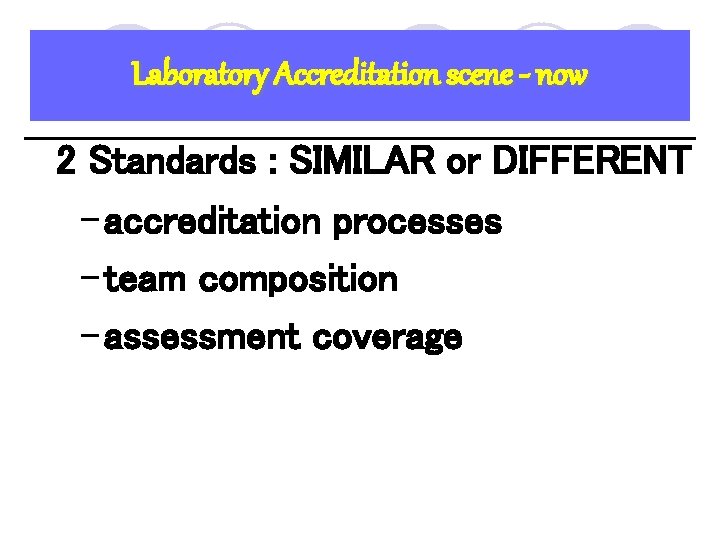 Laboratory Accreditation scene - now 2 Standards : SIMILAR or DIFFERENT – accreditation processes