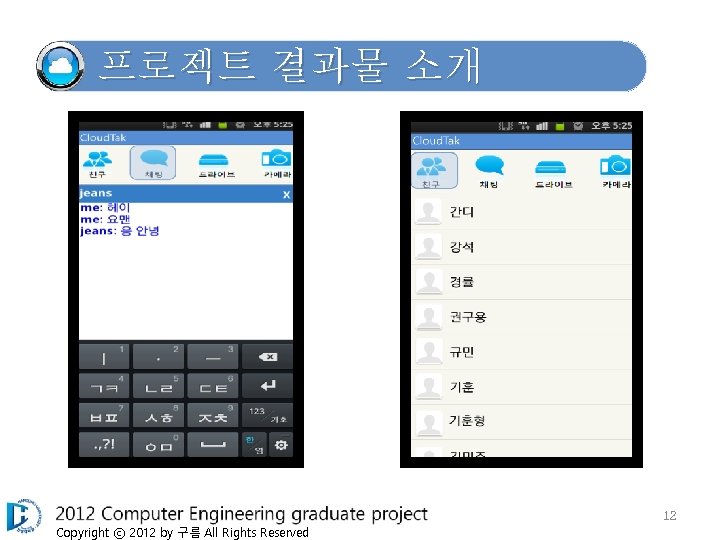 프로젝트 결과물 소개 12 Copyright ⓒ 2012 by 구름 All Rights Reserved 