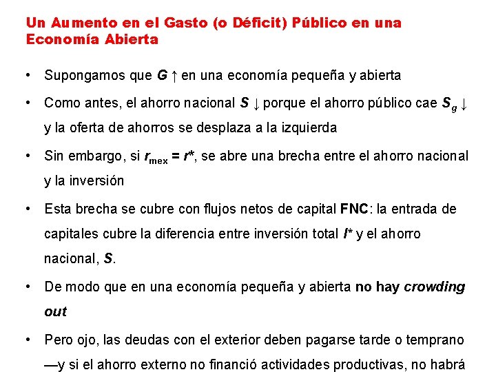 Un Aumento en el Gasto (o Déficit) Público en una Economía Abierta • Supongamos