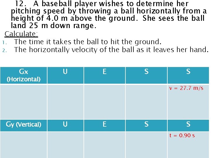 12. A baseball player wishes to determine her pitching speed by throwing a ball
