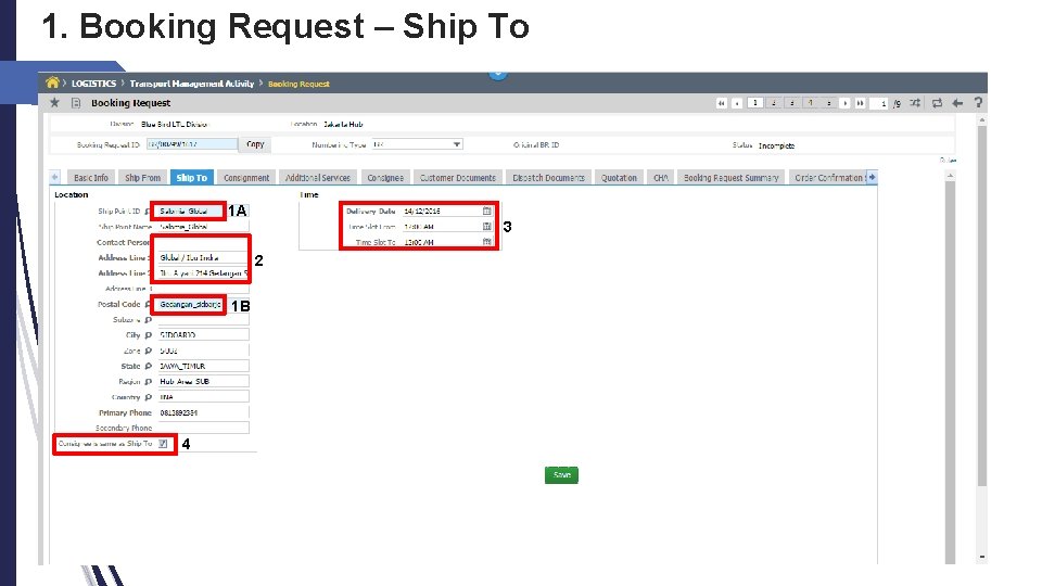 1. Booking Request – Ship To 1 A 3 2 1 B 4 