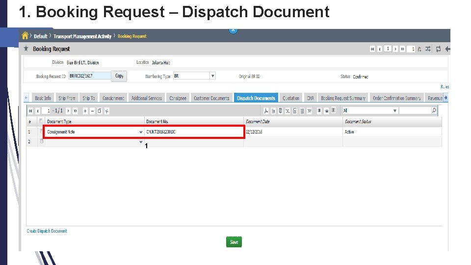 1. Booking Request – Dispatch Document 1 