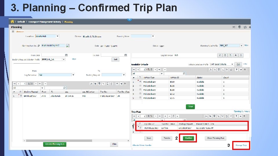 3. Planning – Confirmed Trip Plan 1 2 3 