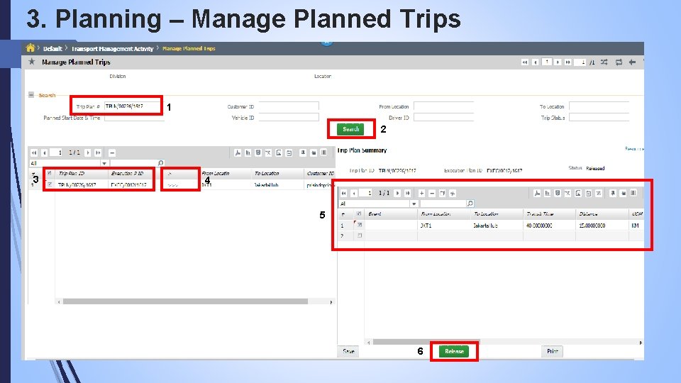 3. Planning – Manage Planned Trips 1 2 3 4 5 6 