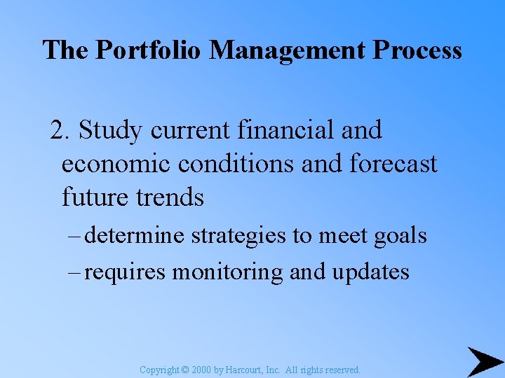 The Portfolio Management Process 2. Study current financial and economic conditions and forecast future