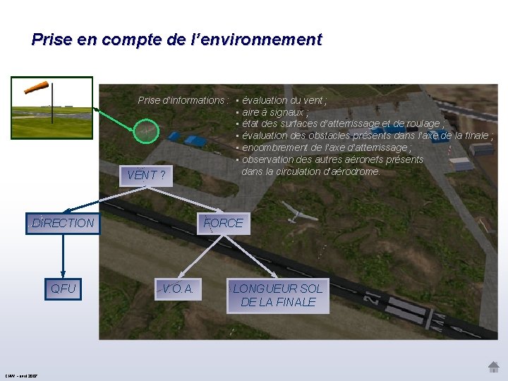 Prise en compte de l’environnement Prise d’informations : • évaluation du vent ; •