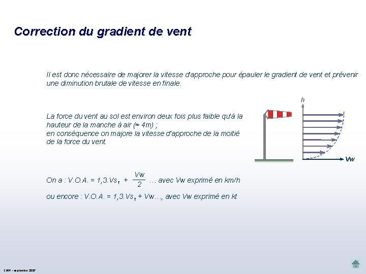 Correction du gradient de vent Il est donc nécessaire de majorer la vitesse d’approche