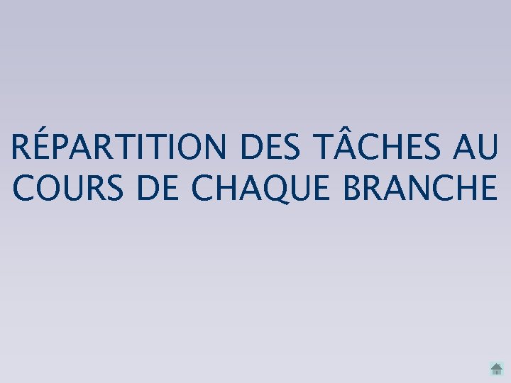 RÉPARTITION DES T CHES AU COURS DE CHAQUE BRANCHE 