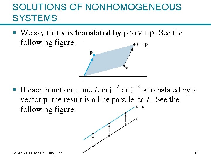 SOLUTIONS OF NONHOMOGENEOUS SYSTEMS § We say that v is translated by p to