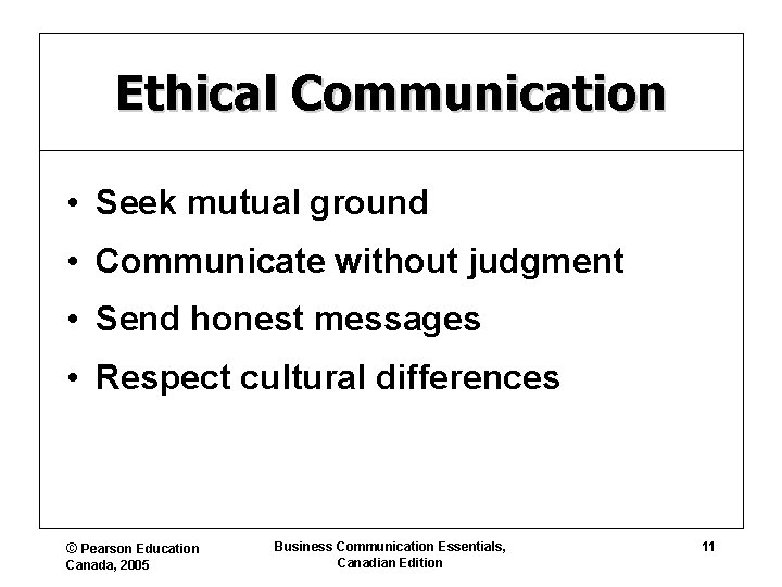 Ethical Communication • Seek mutual ground • Communicate without judgment • Send honest messages