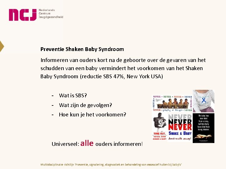 Preventie Shaken Baby Syndroom Informeren van ouders kort na de geboorte over de gevaren Preventie Shaken Baby Syndroom Informeren van ouders kort na de geboorte over de gevaren