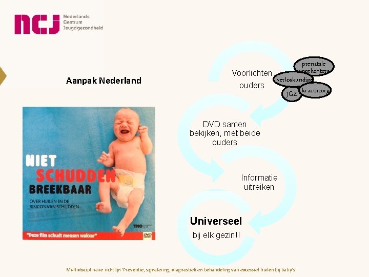 Aanpak Nederland prenatale voorlichters Voorlichten verloskundige ouders JGZ kraamzorg DVD samen bekijken, met beide