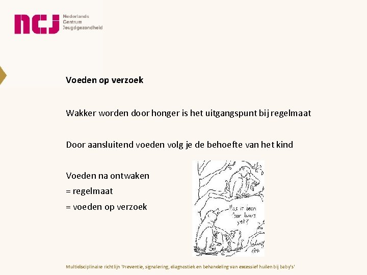 Voeden op verzoek Wakker worden door honger is het uitgangspunt bij regelmaat Door aansluitend Voeden op verzoek Wakker worden door honger is het uitgangspunt bij regelmaat Door aansluitend