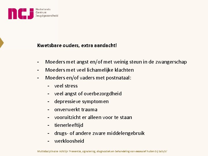 Kwetsbare ouders, extra aandacht! - Moeders met angst en/of met weinig steun in de