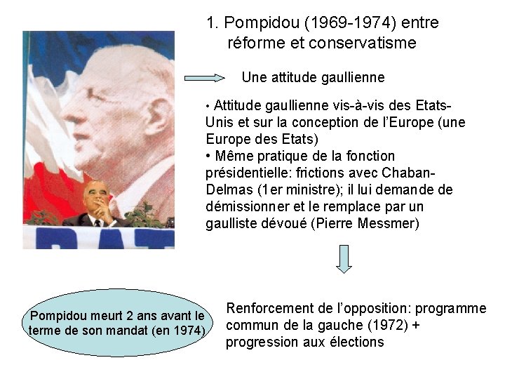 1. Pompidou (1969 -1974) entre réforme et conservatisme Une attitude gaullienne • Attitude gaullienne