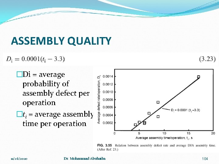 ASSEMBLY QUALITY �Di = average probability of assembly defect per operation �ti = average