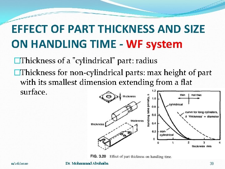 EFFECT OF PART THICKNESS AND SIZE ON HANDLING TIME - WF system �Thickness of