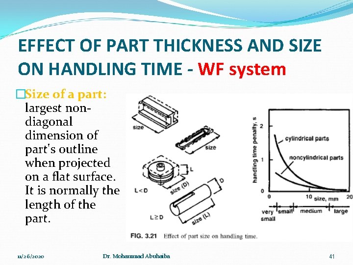 EFFECT OF PART THICKNESS AND SIZE ON HANDLING TIME - WF system �Size of