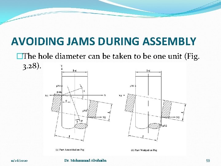AVOIDING JAMS DURING ASSEMBLY �The hole diameter can be taken to be one unit