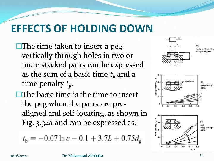 EFFECTS OF HOLDING DOWN �The time taken to insert a peg vertically through holes