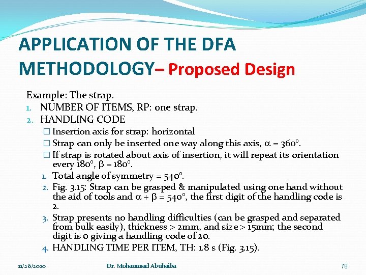 APPLICATION OF THE DFA METHODOLOGY– Proposed Design Example: The strap. 1. NUMBER OF ITEMS,