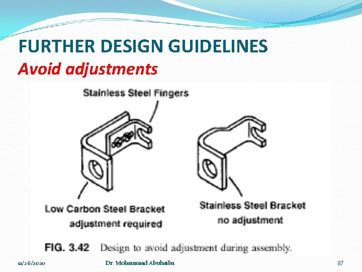 FURTHER DESIGN GUIDELINES Avoid adjustments 11/26/2020 Dr. Mohammad Abuhaiba 87 